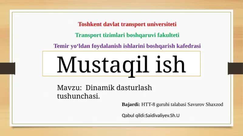 Dinamik dasturlash tushunchasi 1