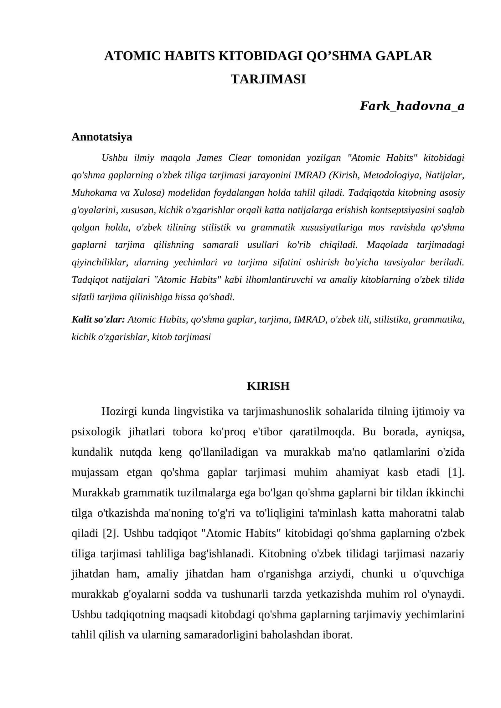 ATOMIC HABITS KITOBIDAGI QO’SHMA GAPLAR TARJIMASI 1