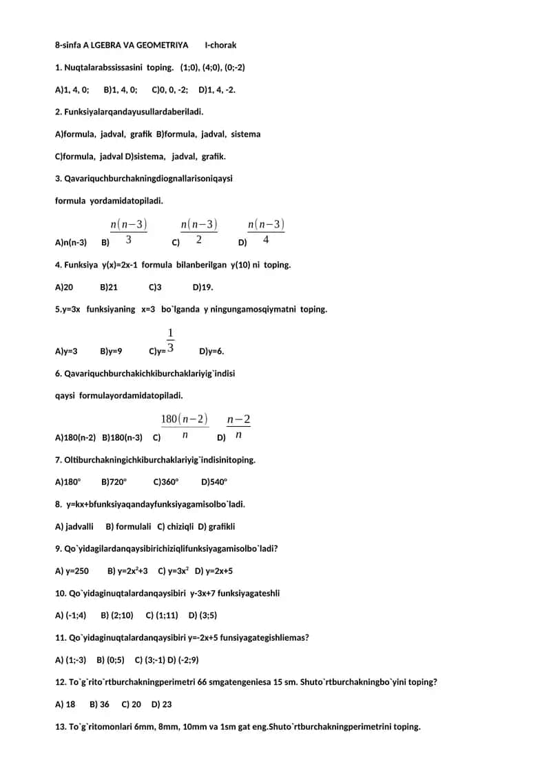 8-sinfa ALGEBRA VA GEOMETRIYA I-chorak 1