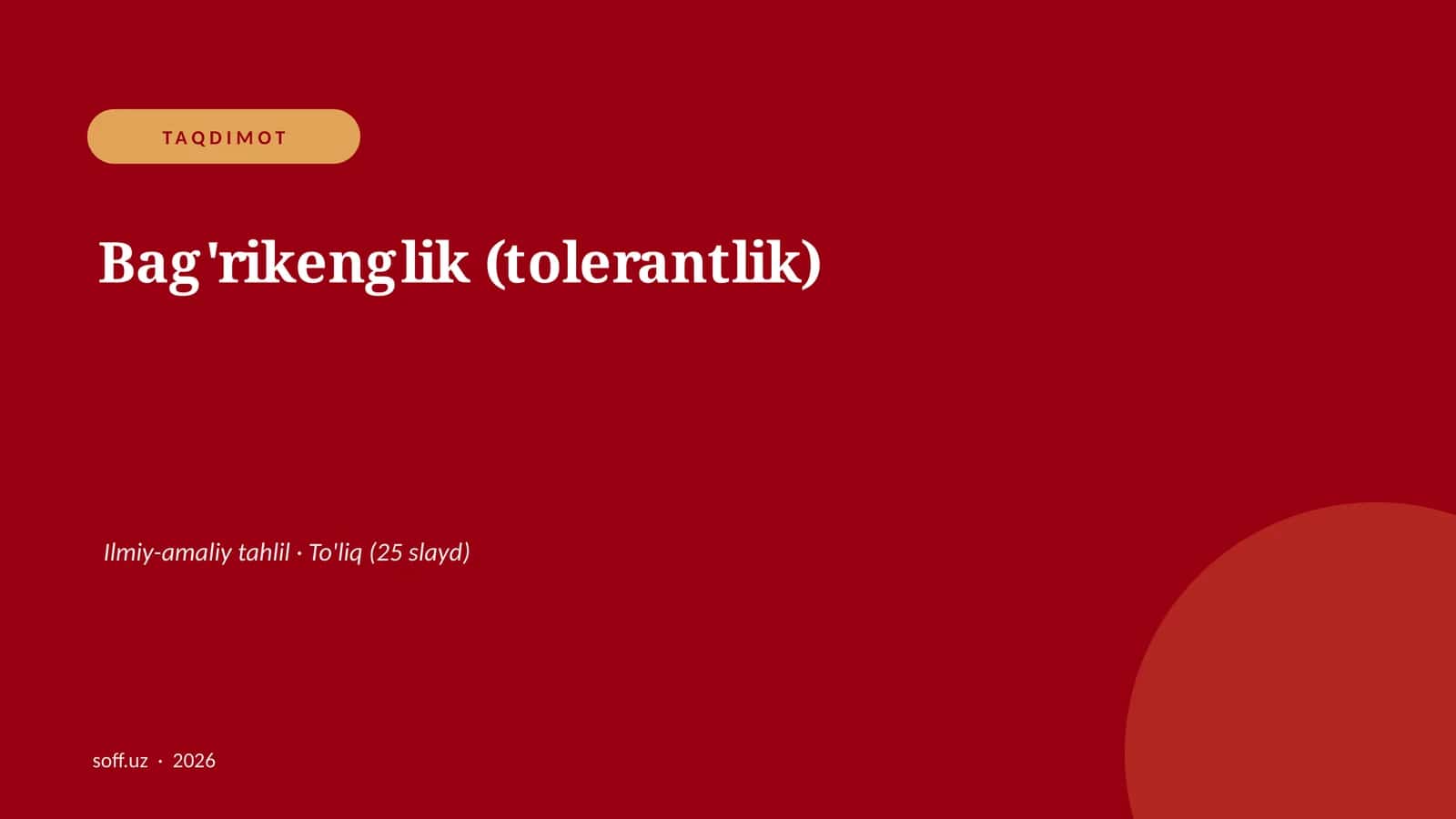 Bag'rikenglik (tolerantlik) Ilmiy-amaliy tahlil 1