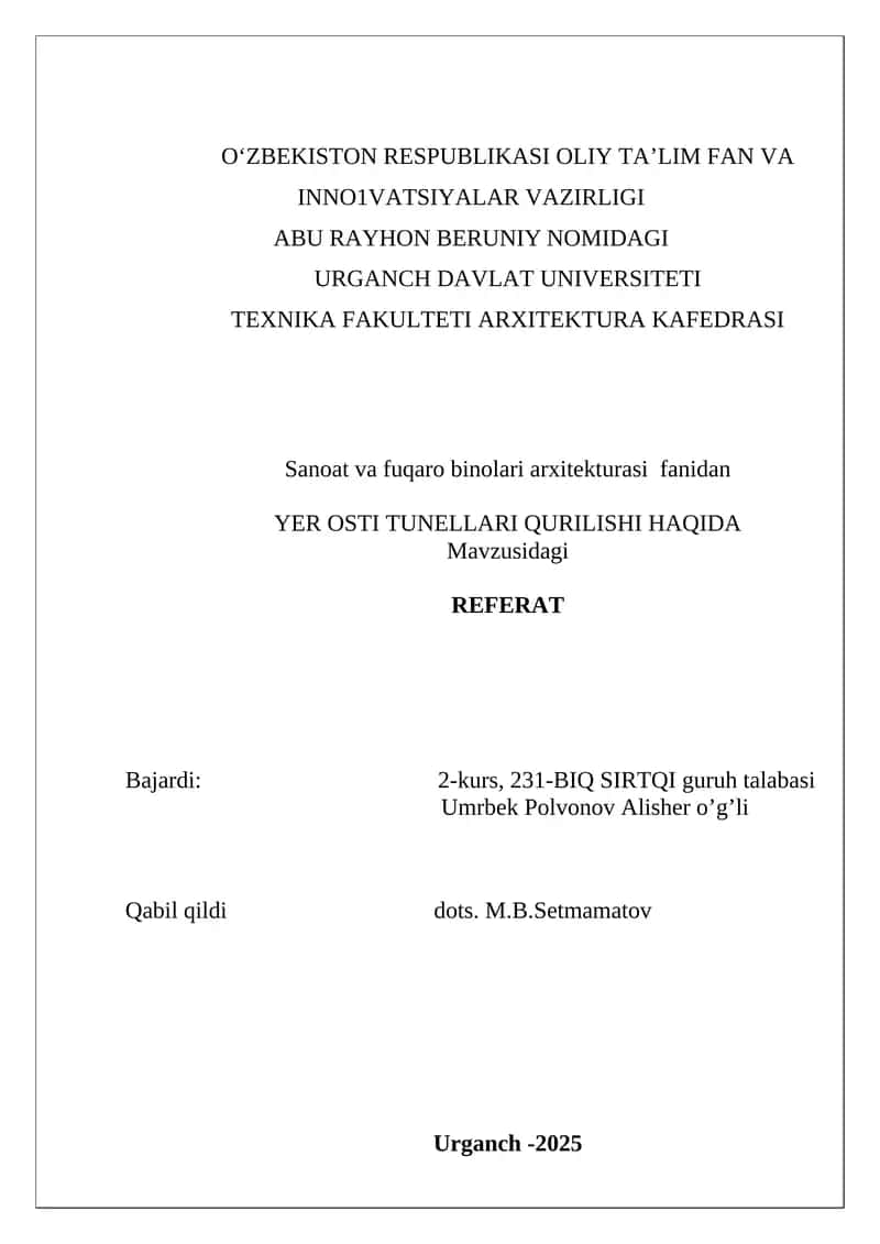 YER OSTI TUNELLARI QURILISHI HAQIDA 1