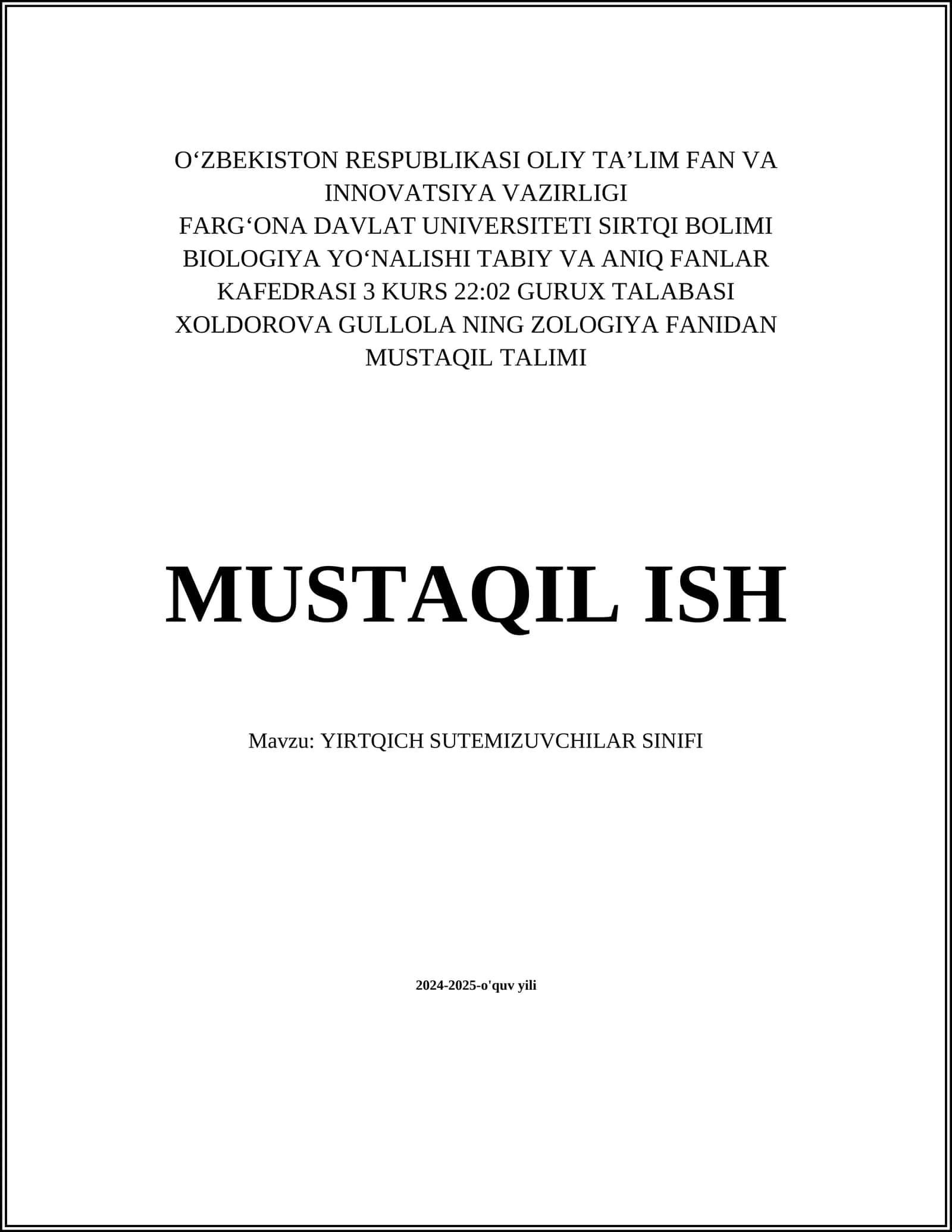YIRTQICH SUTEMIZUVCHILAR SINIFI 1