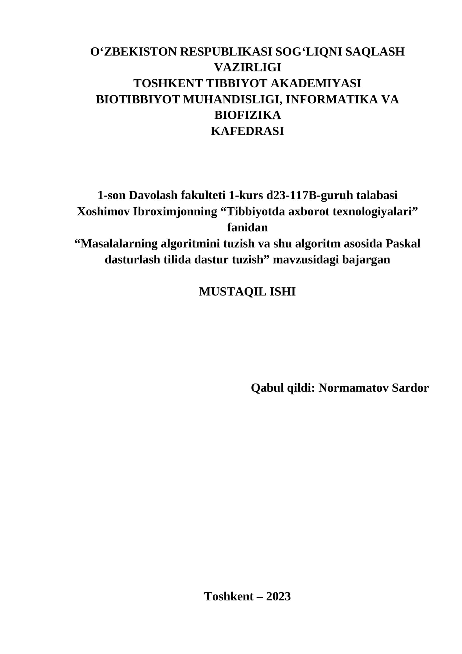 Masalalarning algoritmini tuzish va shu algoritm asosida Paskal dasturlash tilida dastur tuzish 1