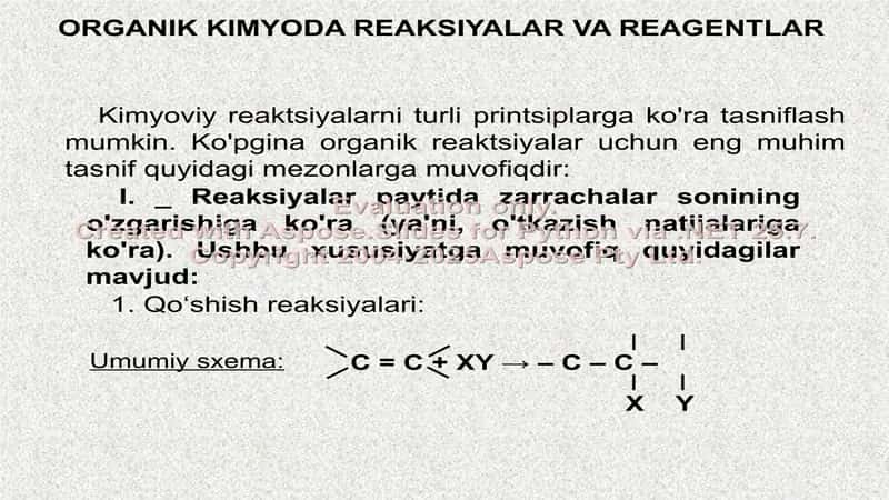 Organik kimyoda reaksiyalar va reagentlarning tasnifi 1