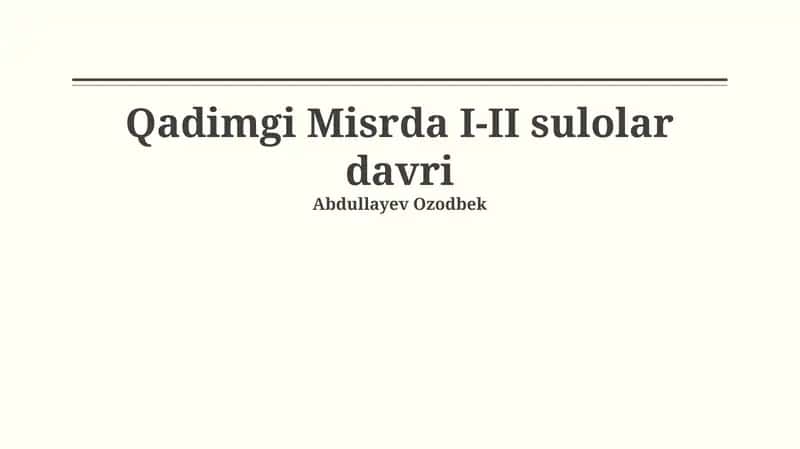 Qadimgi Misrda I-II sulolar davri 1