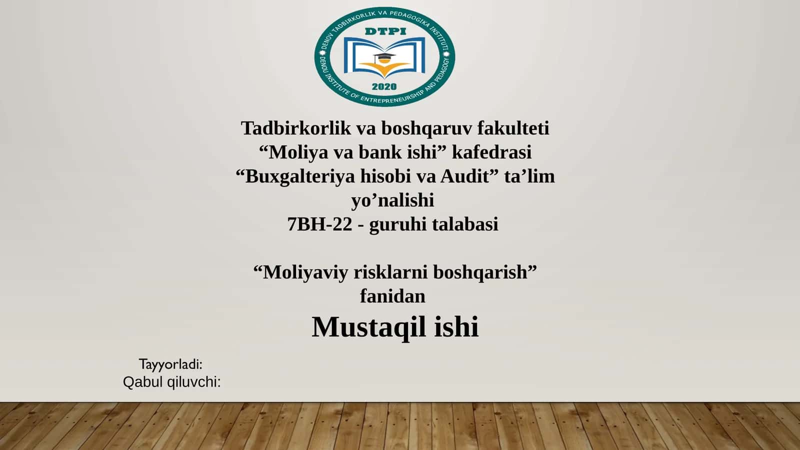 FOND BOZORI RISKLARINI BOSHQARISH 1