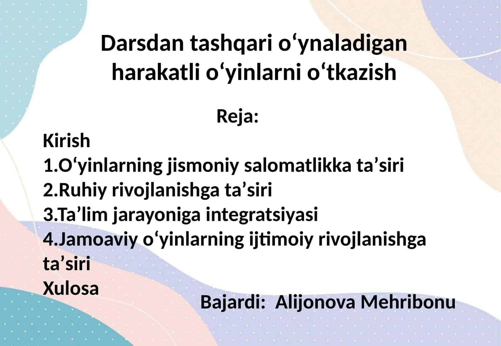 Darsdan tashqari o‘ynaladigan harakatli o‘yinlarni o‘tkazish 1
