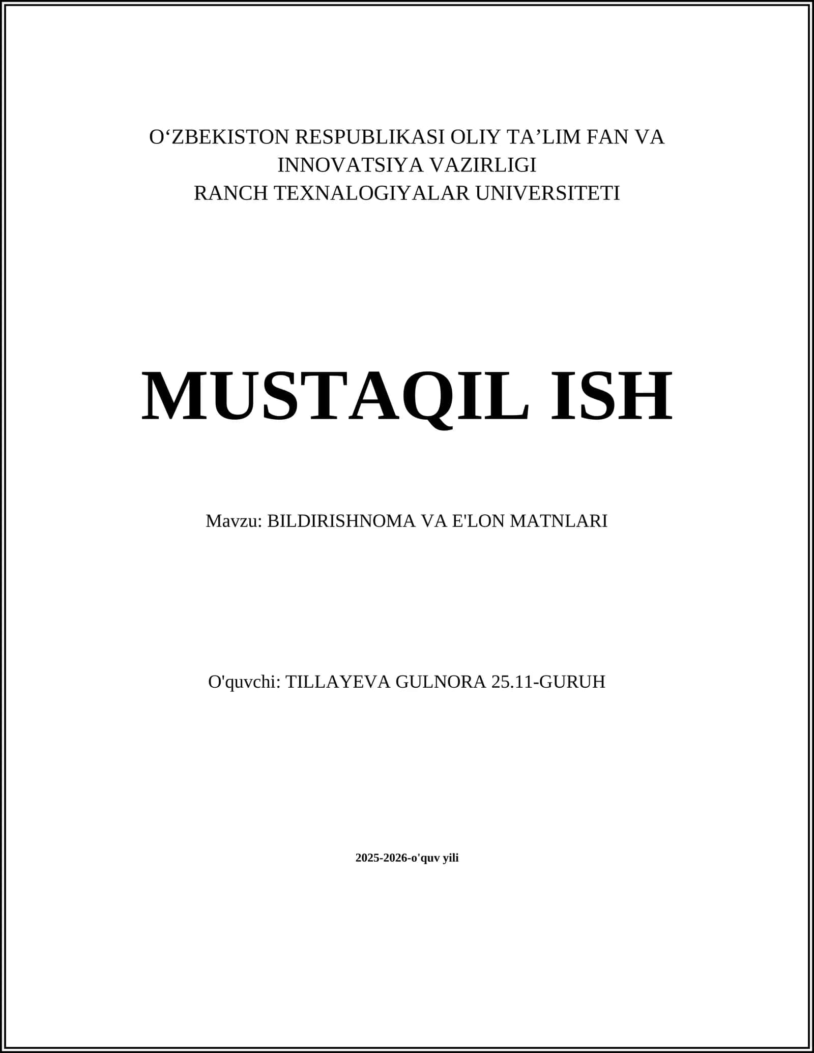 BILDIRISHNOMA VA E'LON MATNLARI 1