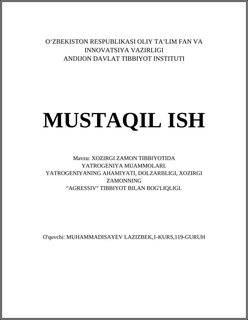 Yatrogeniya Muammolari 1