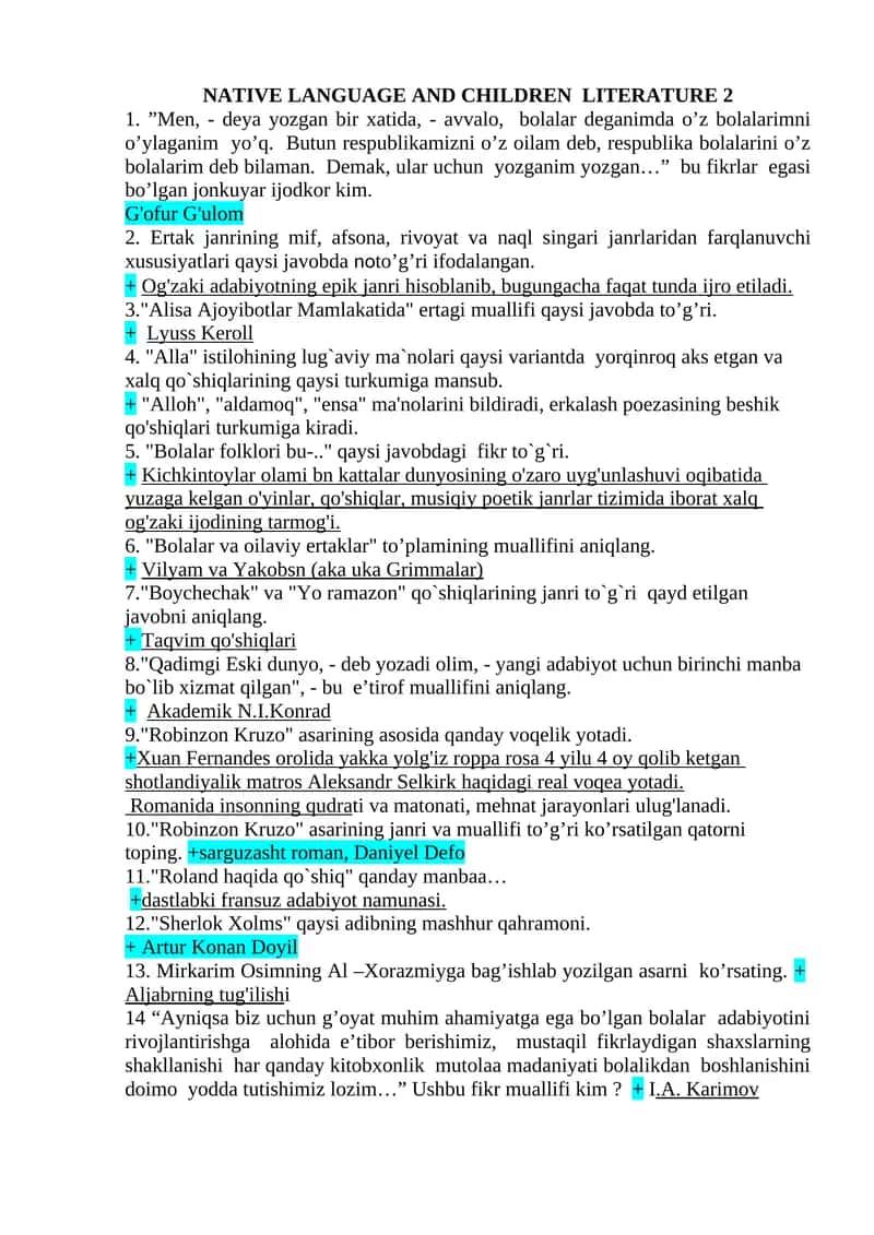 NATIVE LANGUAGE AND CHILDREN LITERATURE 2 1