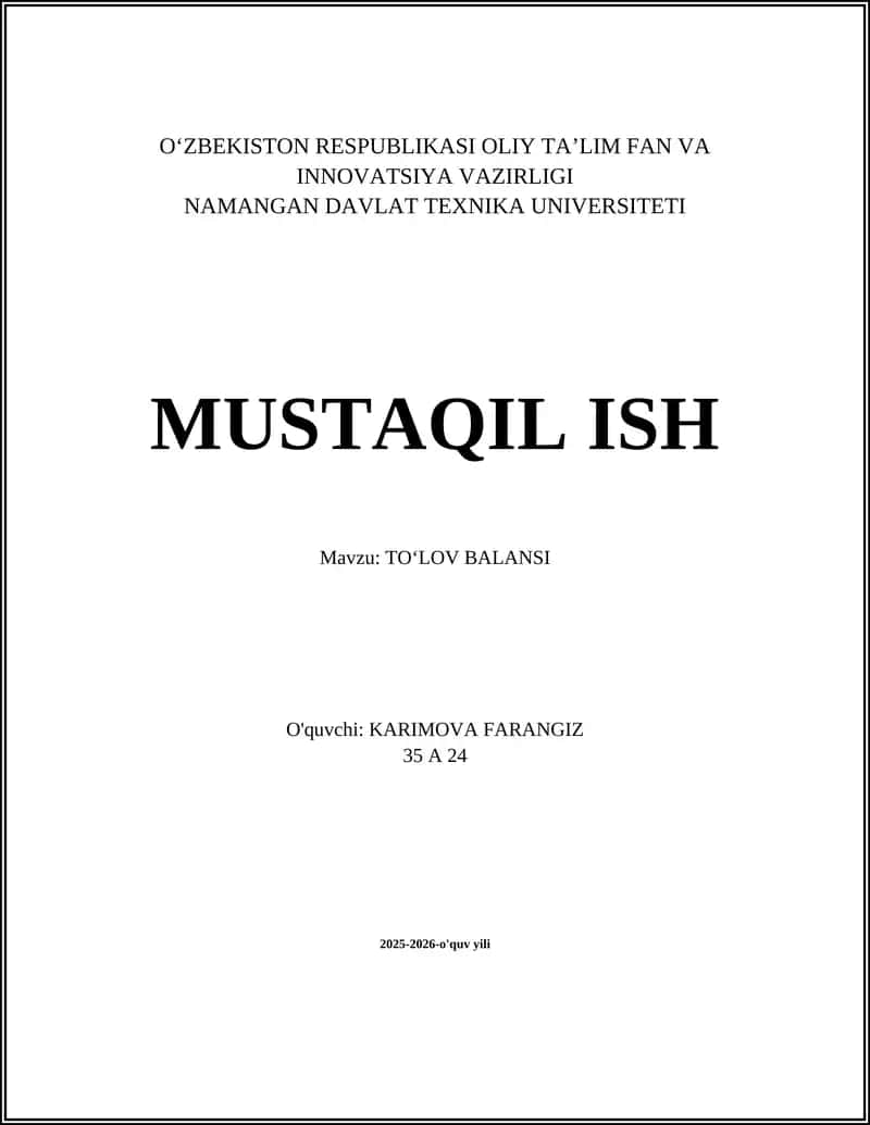 TOʻLOV BALANSI 1