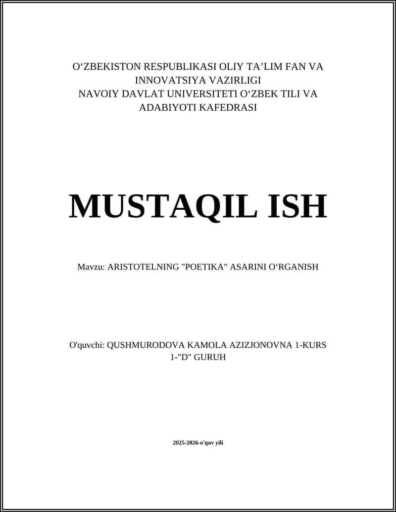 ARISTOTELNING "POETIKA" ASARINI OʻRGANISH 1