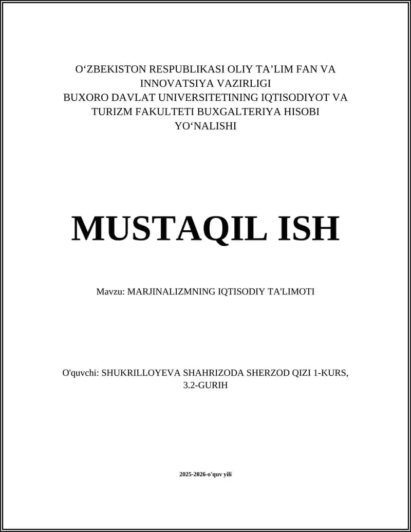 MARJINALIZMNING IQTISODIY TA'LIMOTI 1