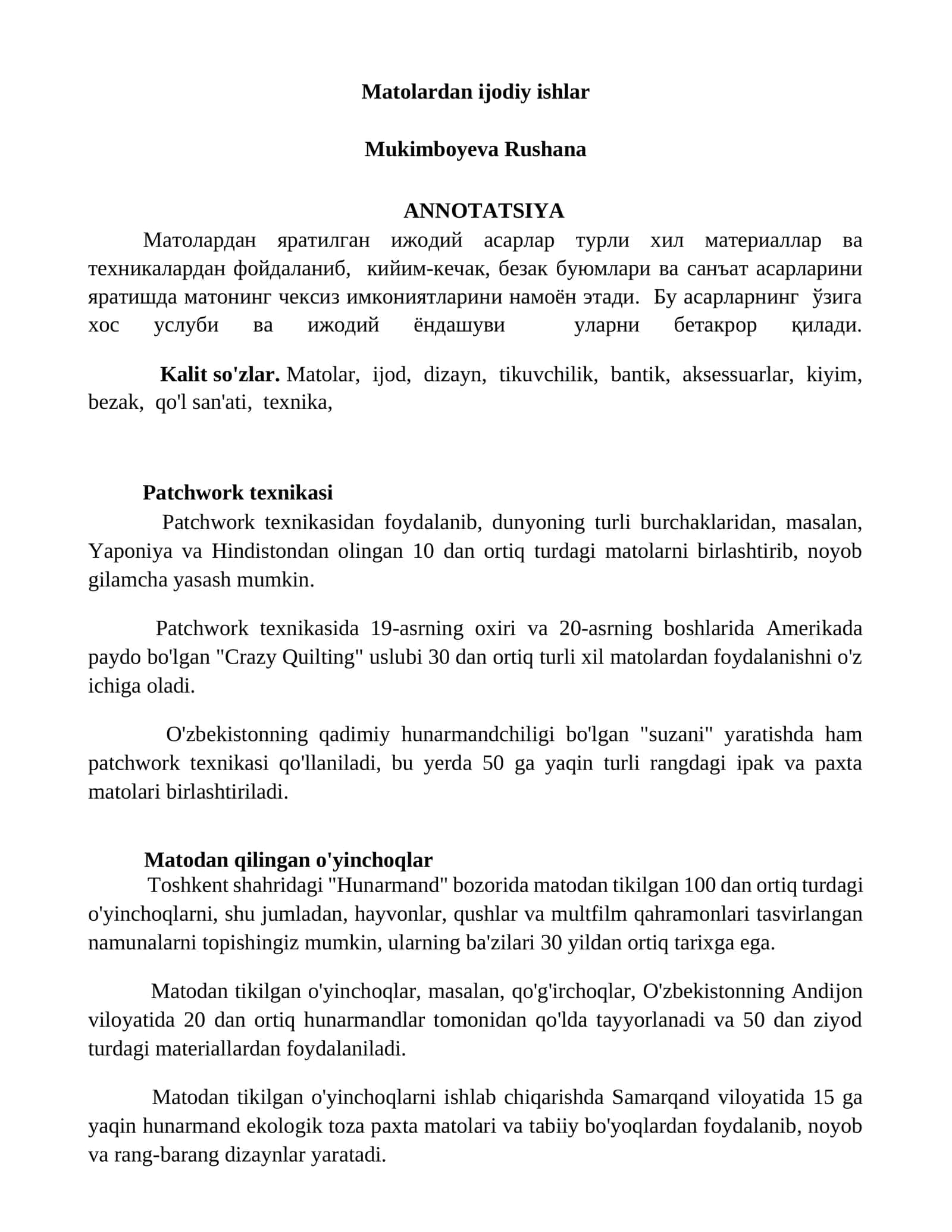 Matolardan ijodiy ishlar 1