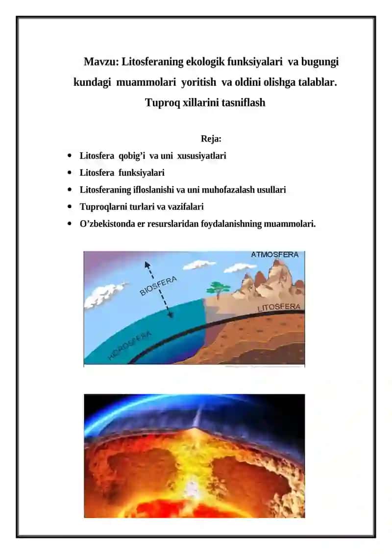 Litosfera: Tuproqlar turlari va vazifalari