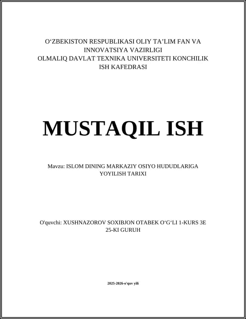 ISLOM DINING MARKAZIY OSIYO HUDUDLARIGA YOYILISH TARIXI 1