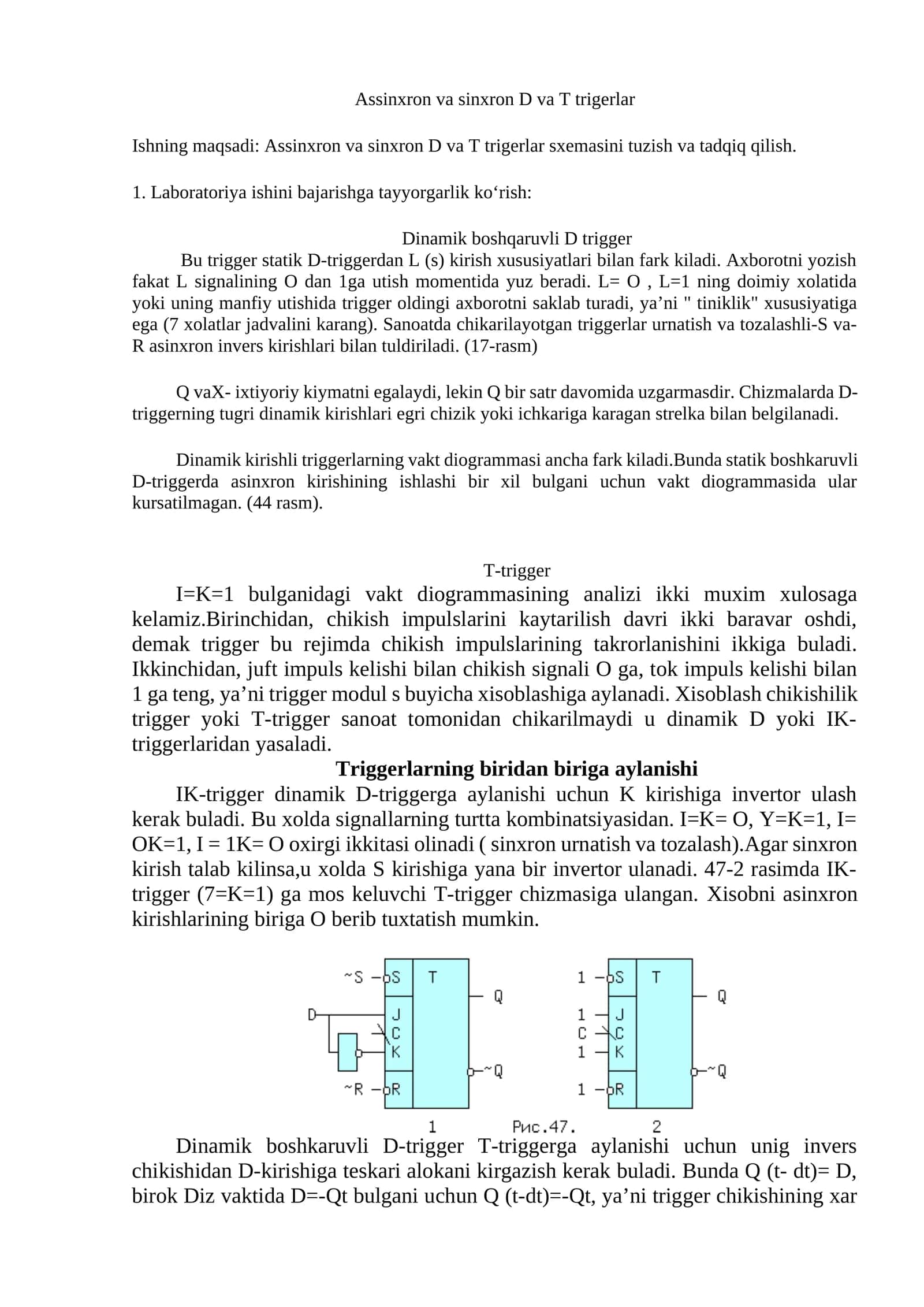 Assinxron va sinxron D va T trigerlar 1