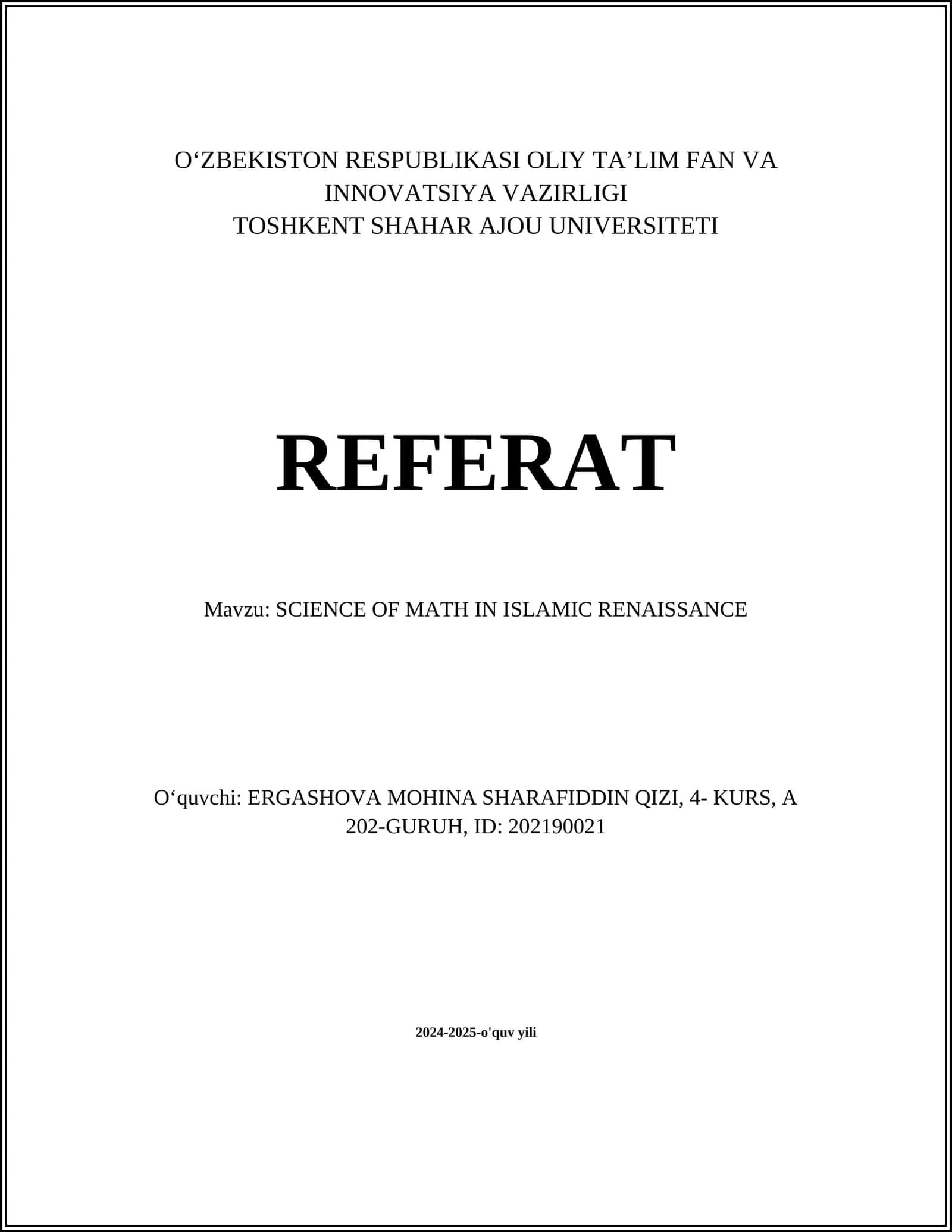 SCIENCE OF MATH IN ISLAMIC RENAISSANCE 1