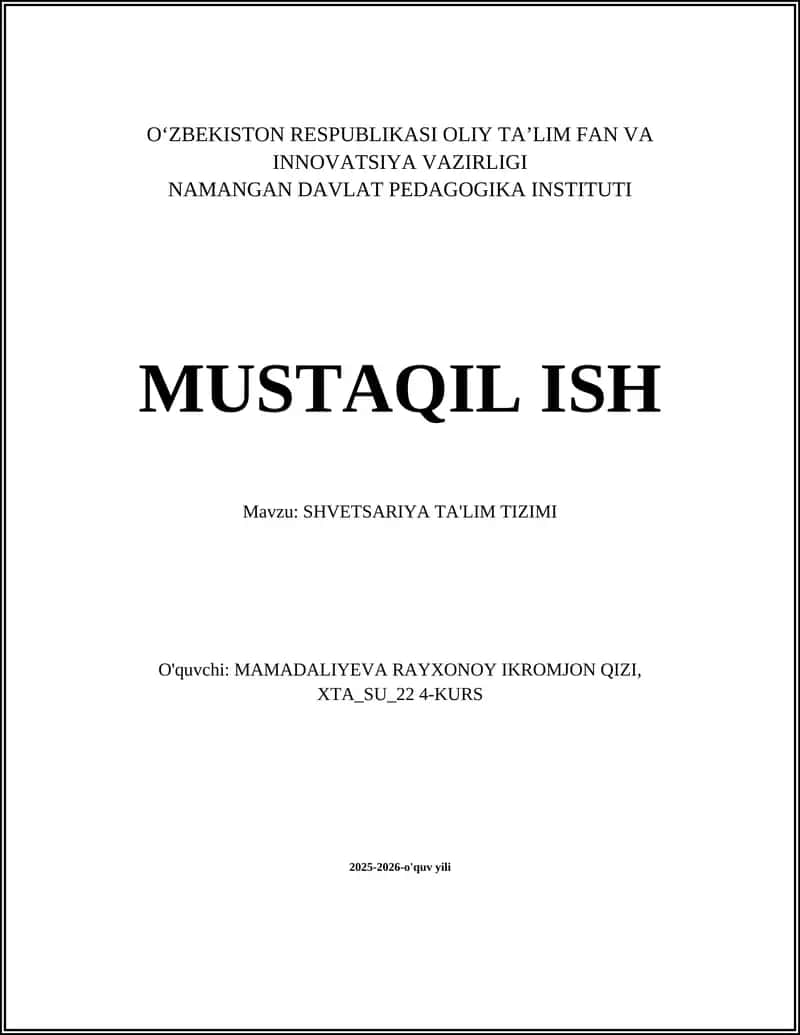 SHVETSARIYA TA'LIM TIZIMI 1