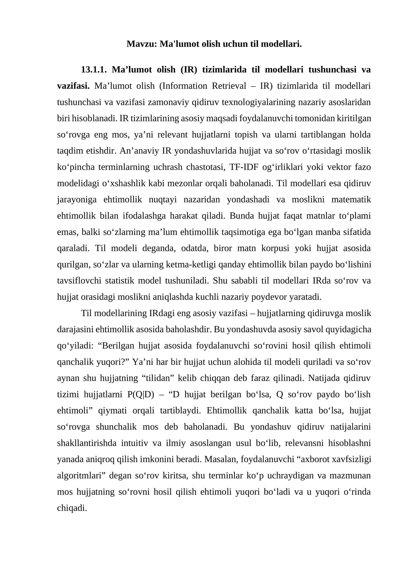 Ma'lumot olish uchun til modellari 1