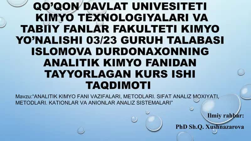 ANALITIK KIMYO FANI VAZIFALARI 1
