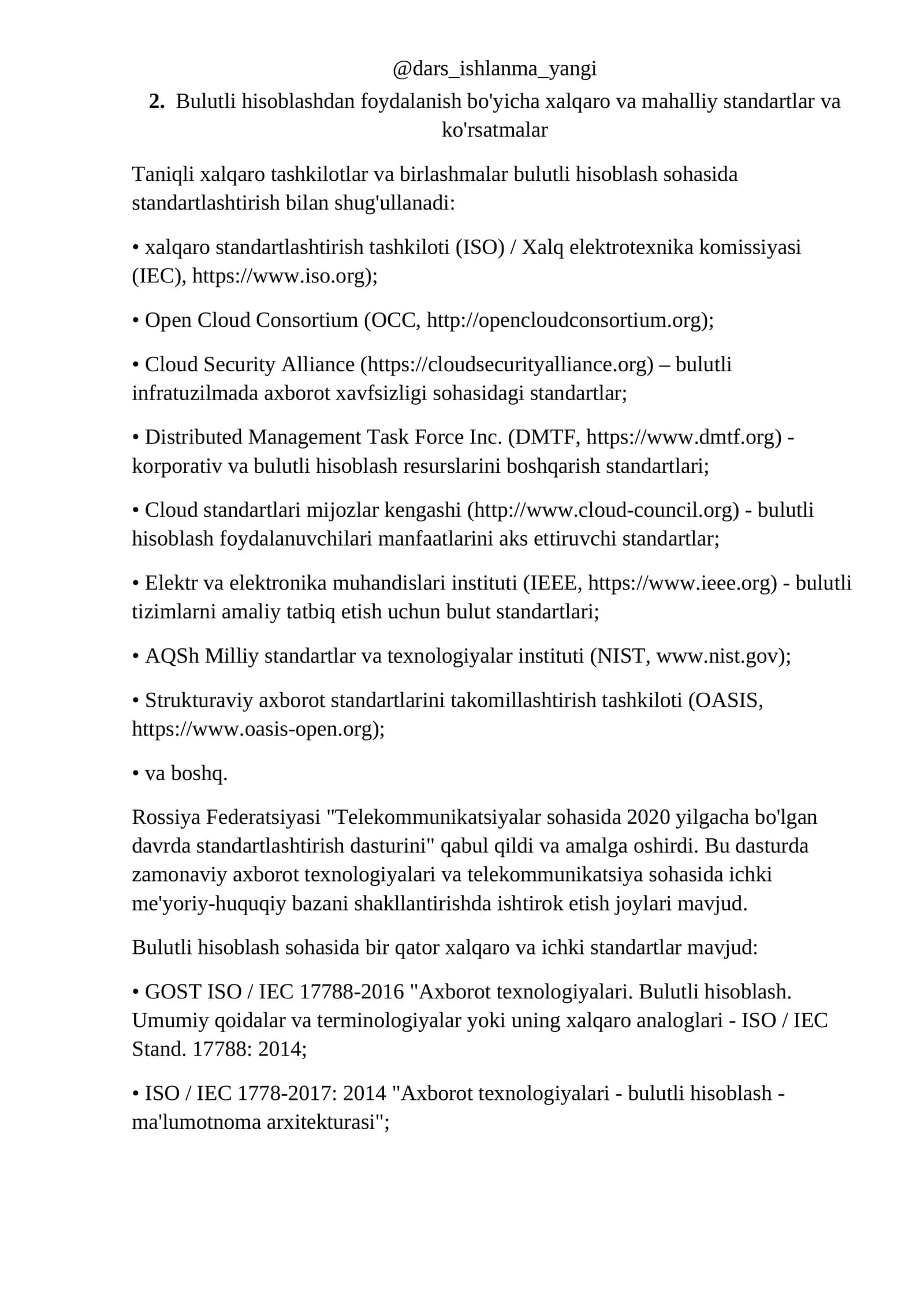 Bulutli Hisoblash Standartlari 1