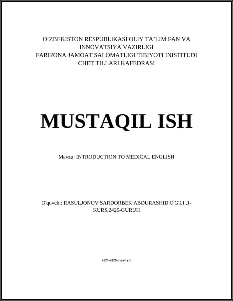 INTRODUCTION TO MEDICAL ENGLISH 1