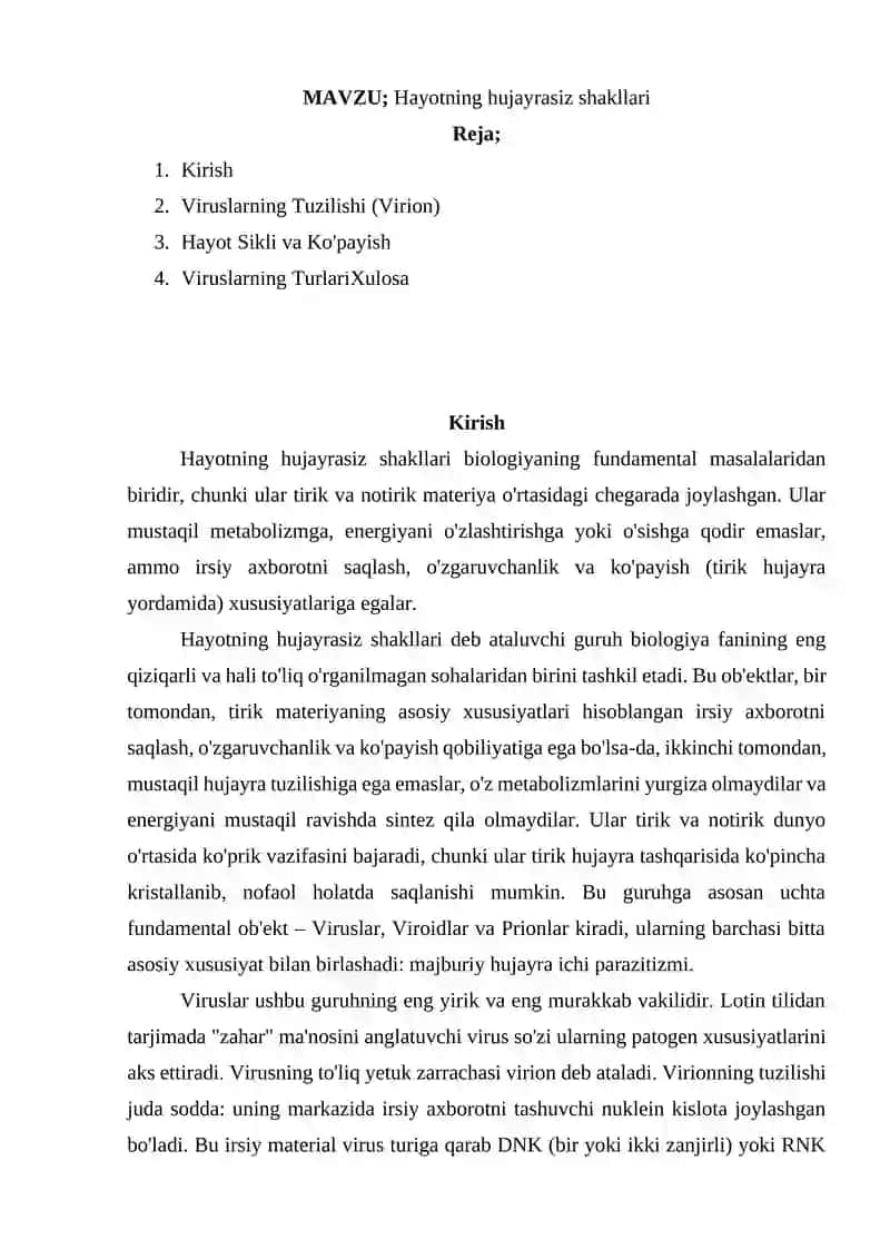 Hayotning hujayrasiz shakllari