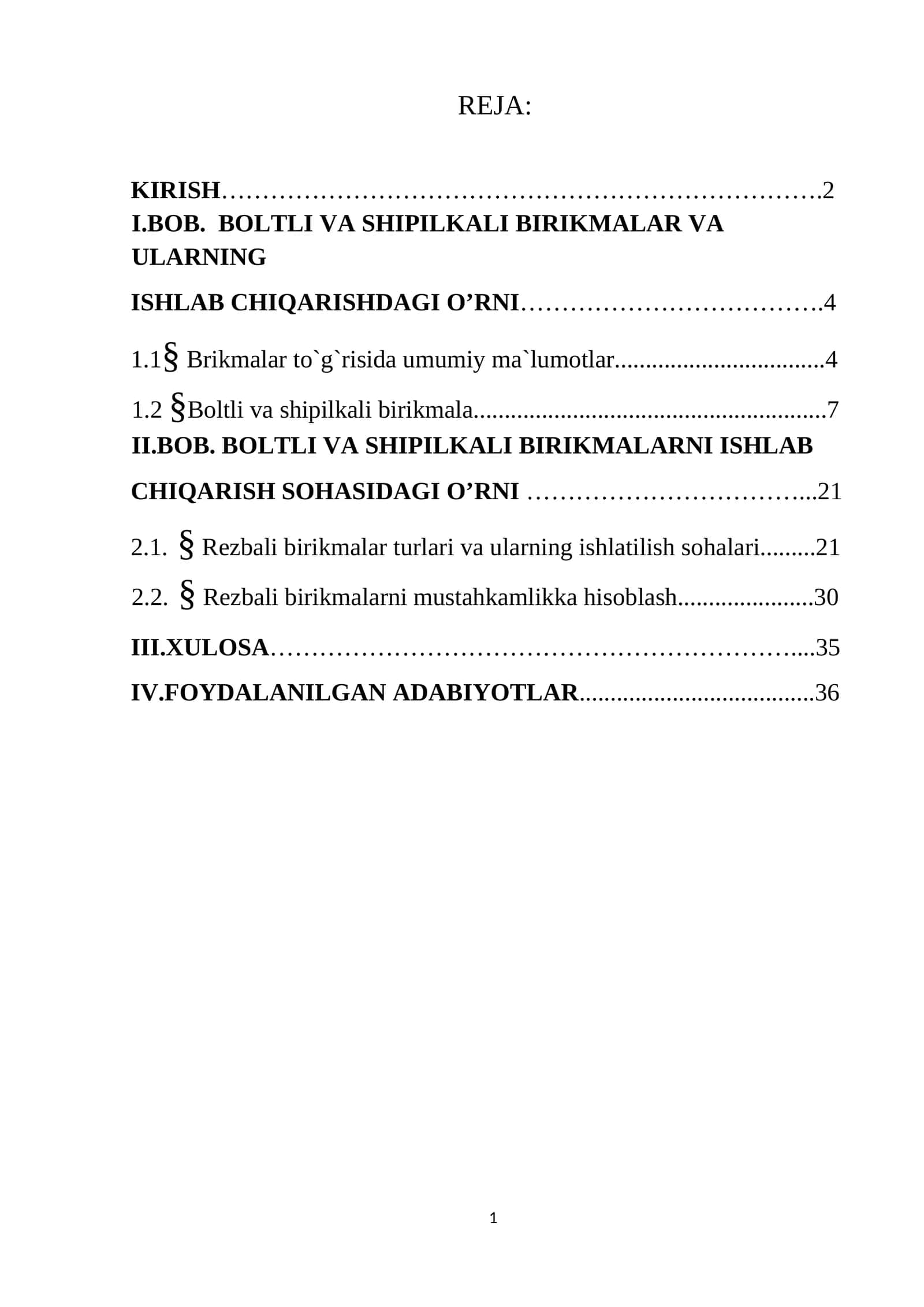 BOLTLI VA SHIPILKALI BIRIKMALAR VA ULARNING ISHLAB CHIQARISHDAGI O’RNI 1