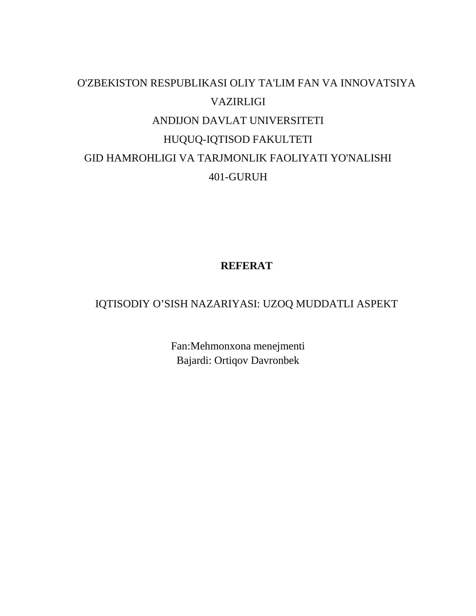 IQTISODIY O’SISH NAZARIYASI: UZOQ MUDDATLI ASPEKT 1