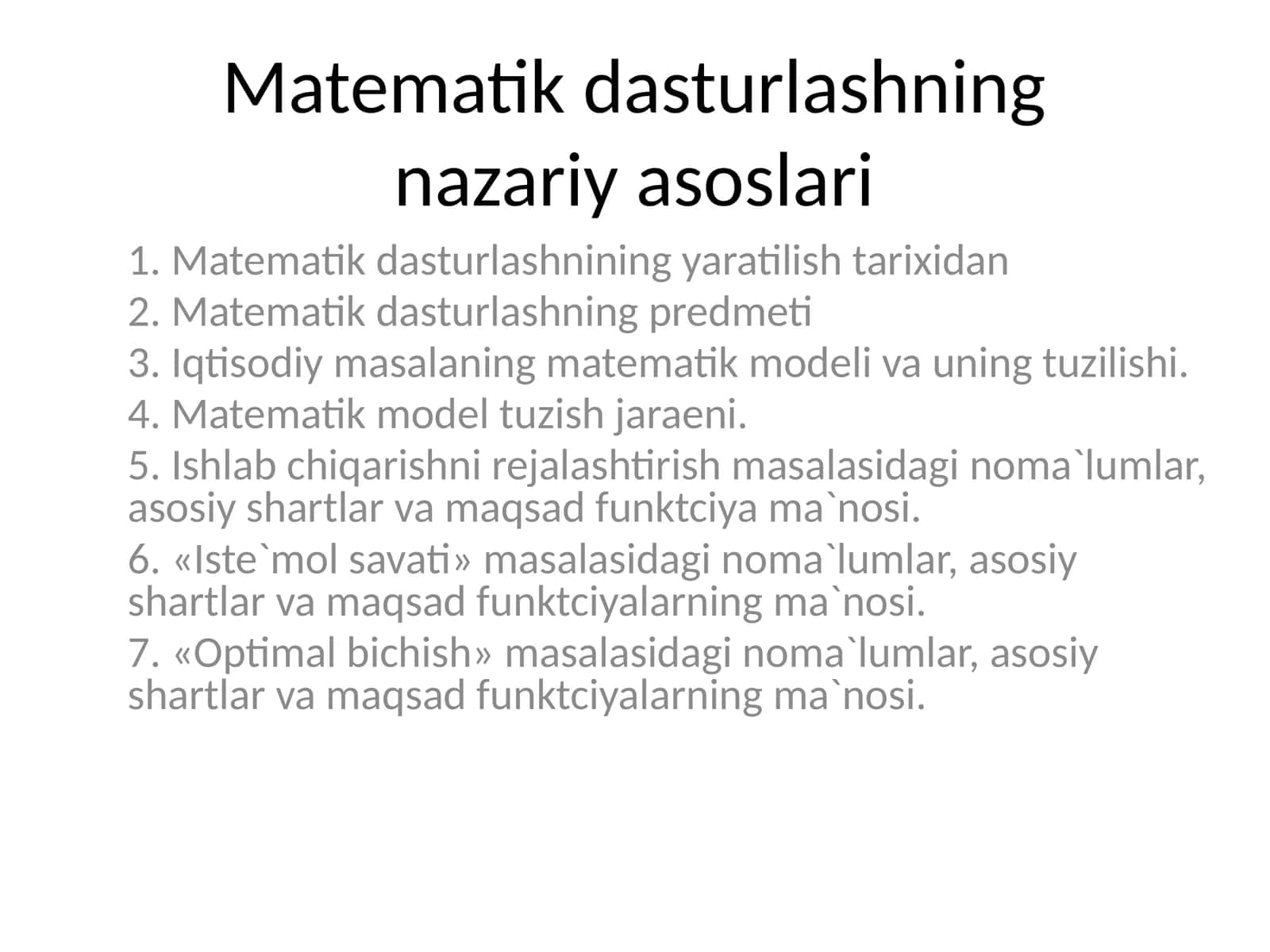 Matematik dasturlashning nazariy asoslari 1