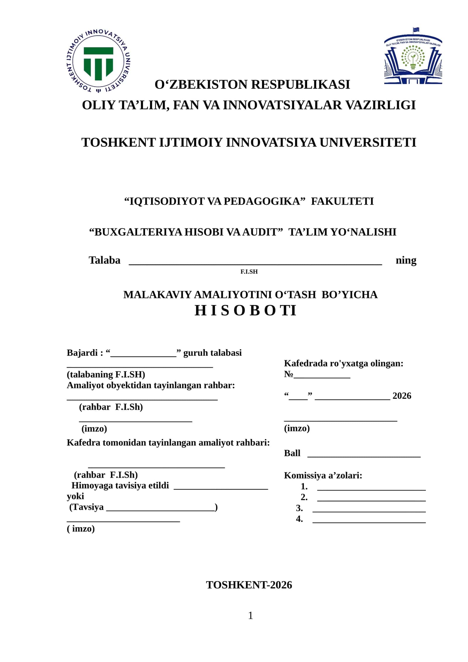 XALQ BANKI BOʻYICHA AMALIYOT HISOBOTI. 1