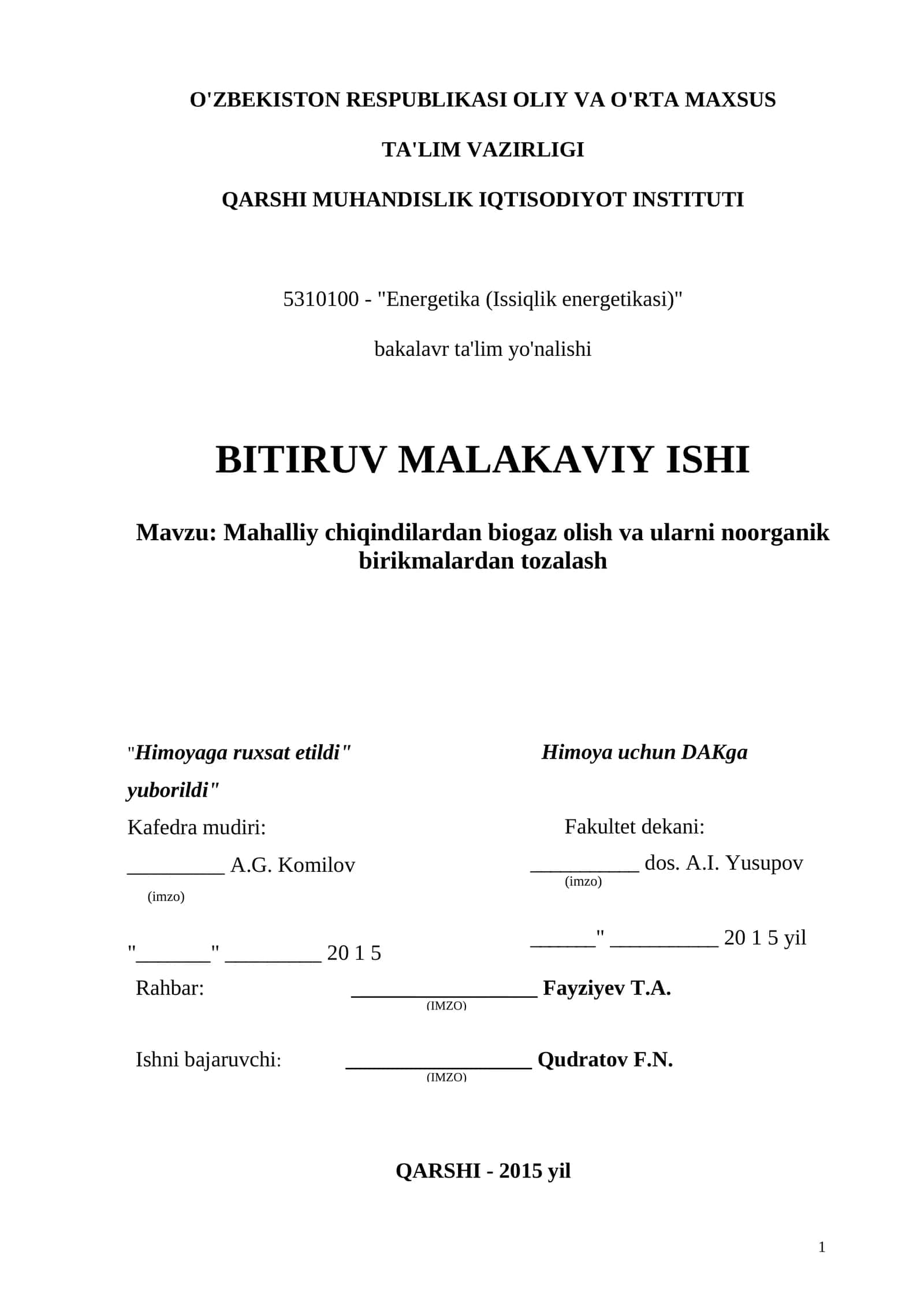 Energetika (Issiqlik energetikasi) 1
