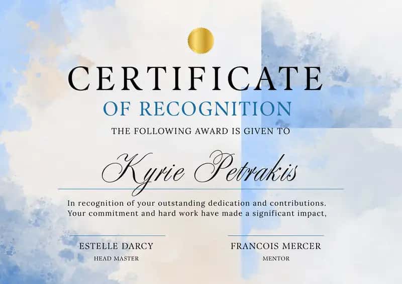 CERTIFICATE OF RECOGNITION 1