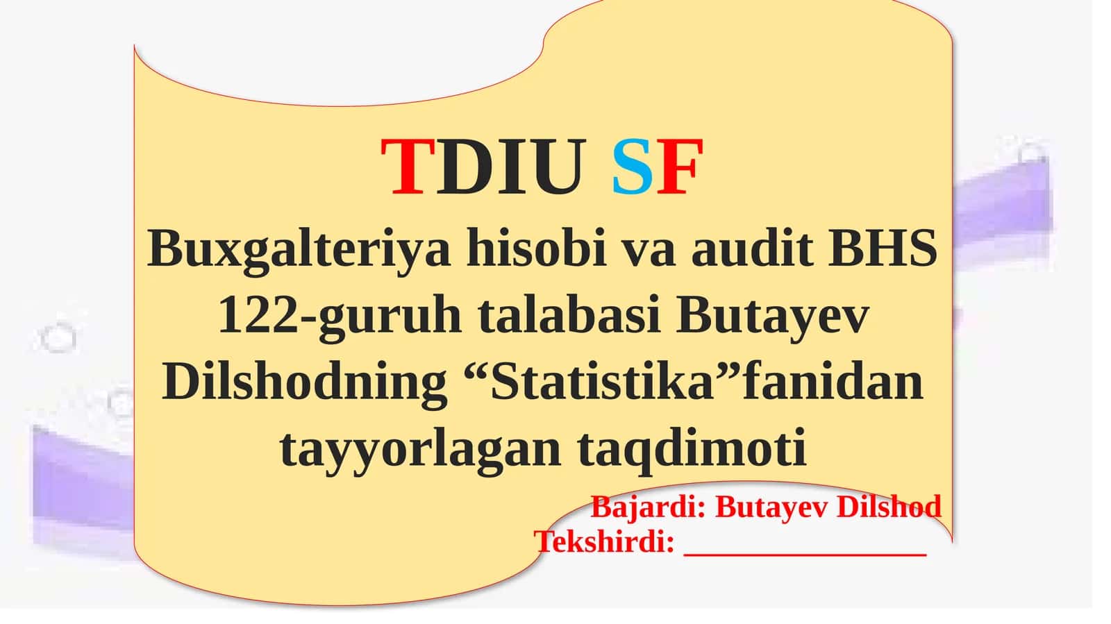 "Statistika" fanidan tayyorlagan taqdimoti 1