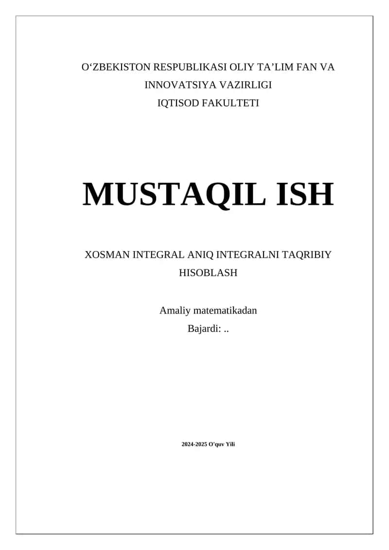 Xosman Integralni Taqribiy Hisoblash 1