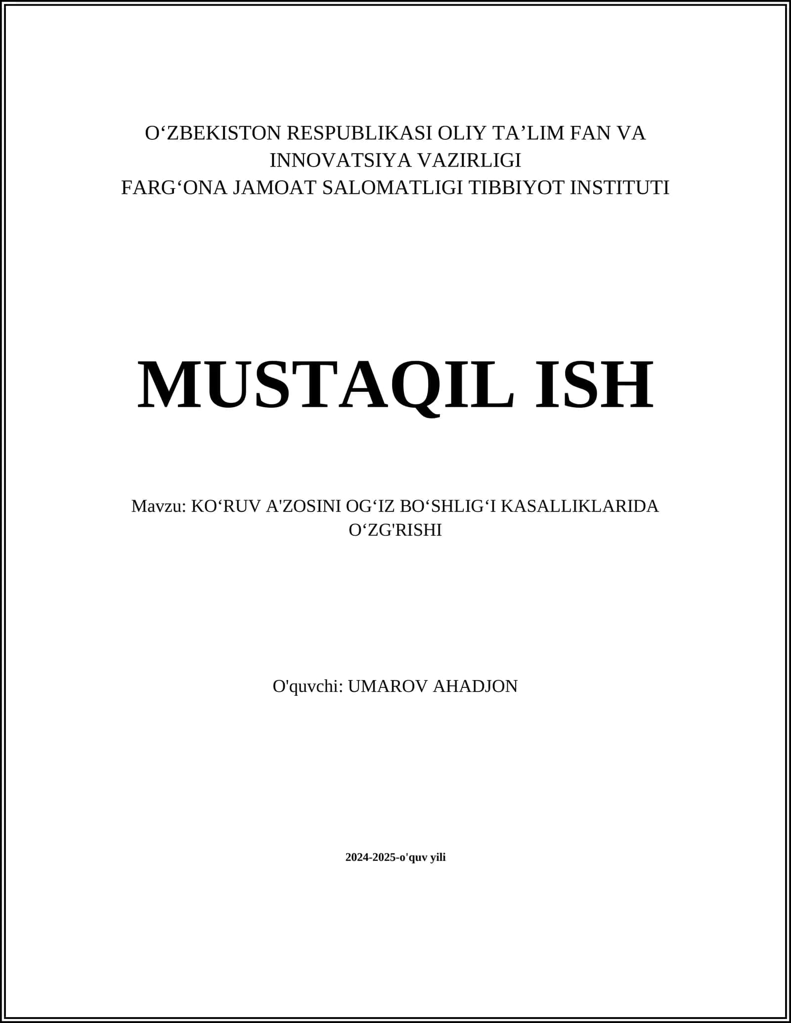 Ko‘ruv a'zosini og‘iz bo‘shlig‘i kasalliklarida o‘zg‘rishi 1