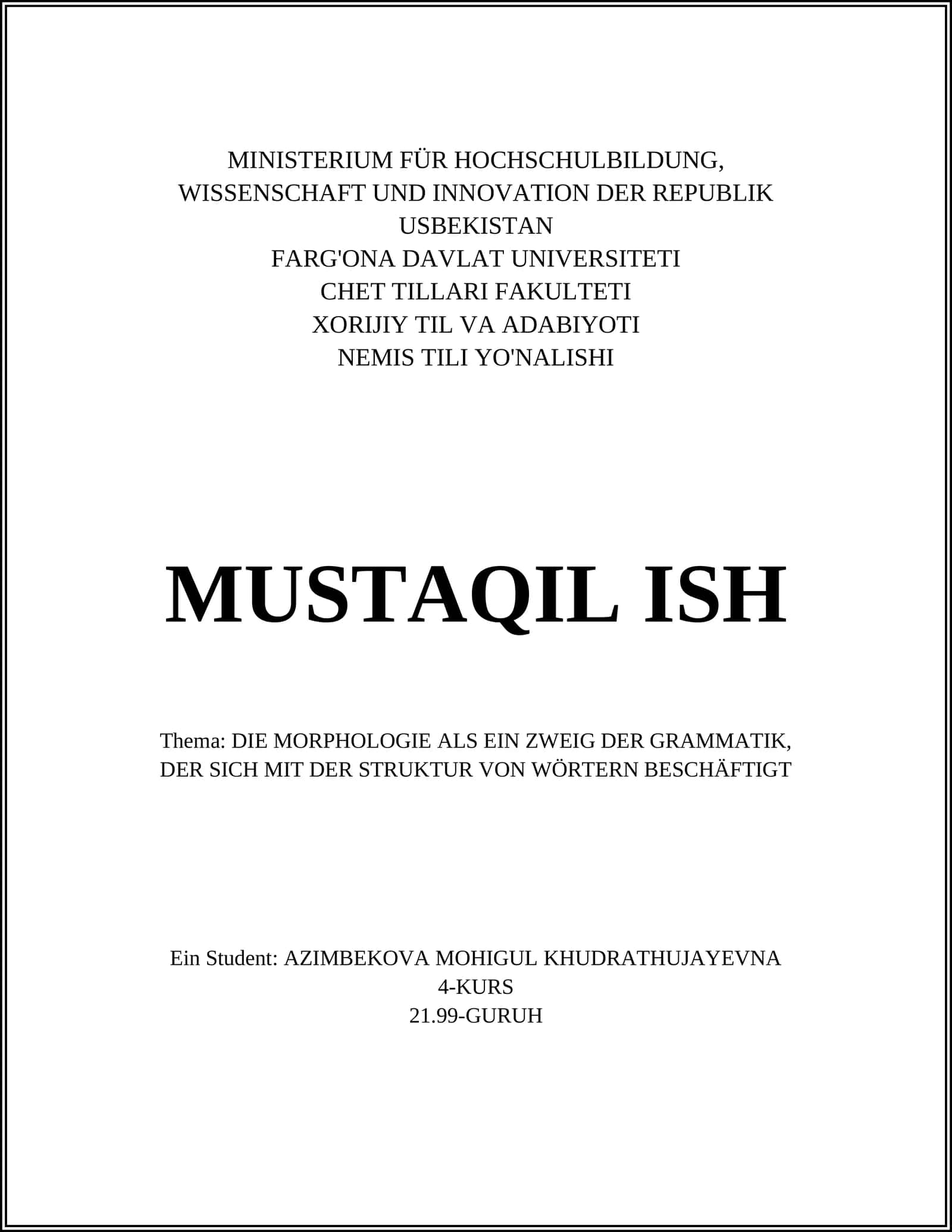 DIE MORPHOLOGIE ALS EIN ZWEIG DER GRAMMATIK 1