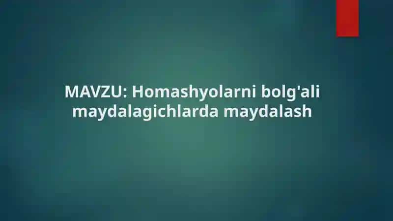 Homashyolarni bolg'ali maydalagichlarda maydalash