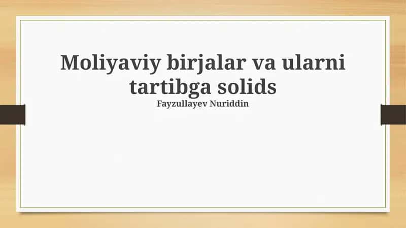 Moliyaviy birjalar va ularni tartibga solids 1