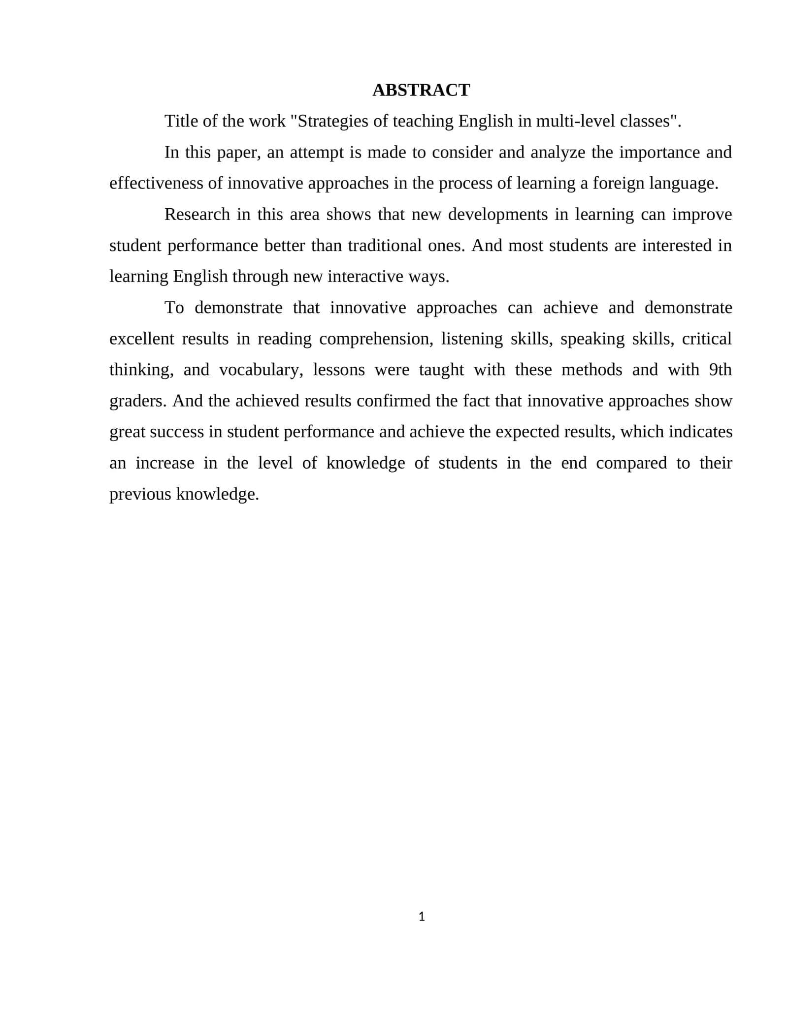 Strategies of teaching English in multi-level classes 1