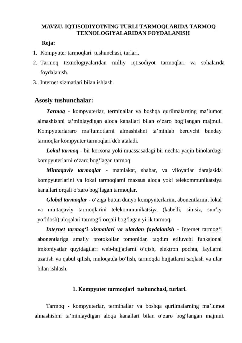Tarmoq Texnologiyalari 1