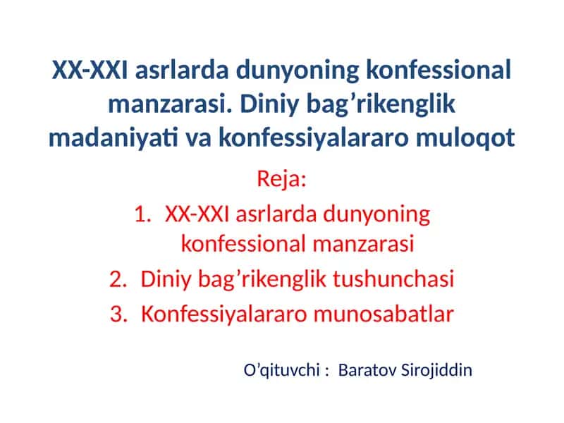 Konfessiya Tushunchasining Mazmun-Mohiyati 1