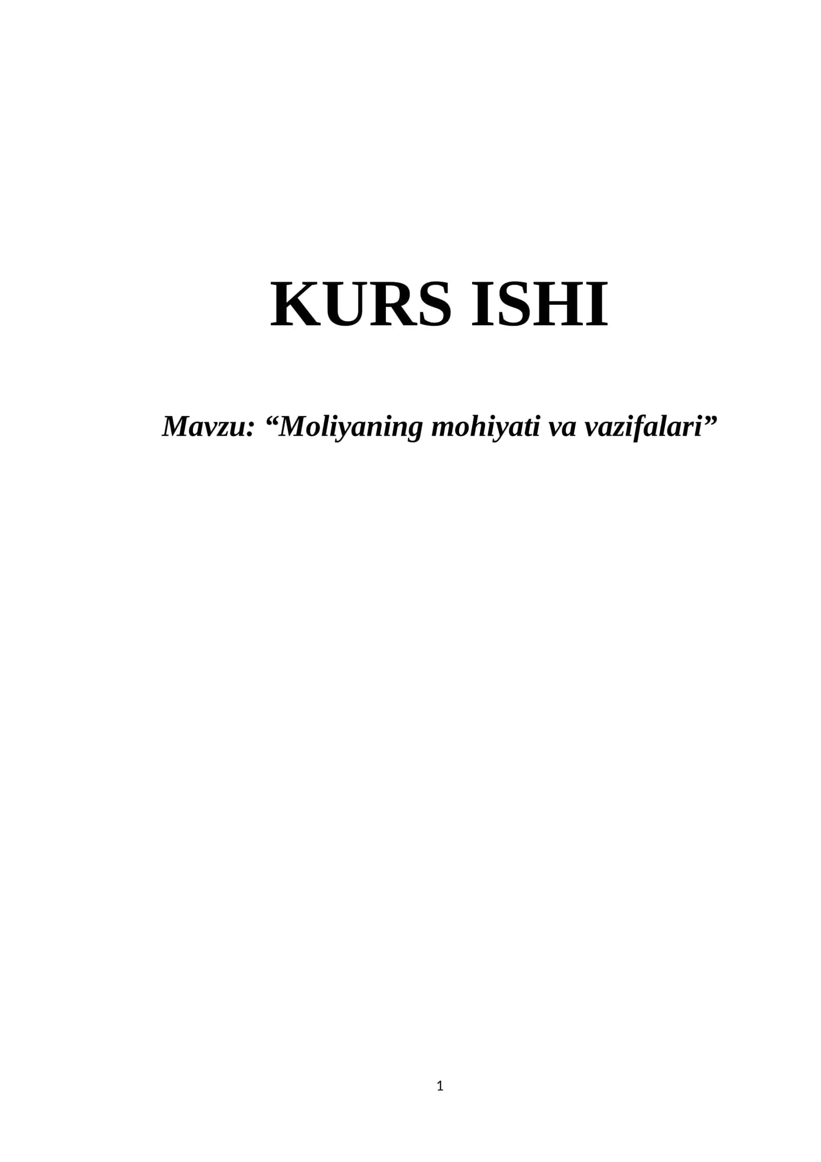 Moliyaning mohiyati va vazifalari 1