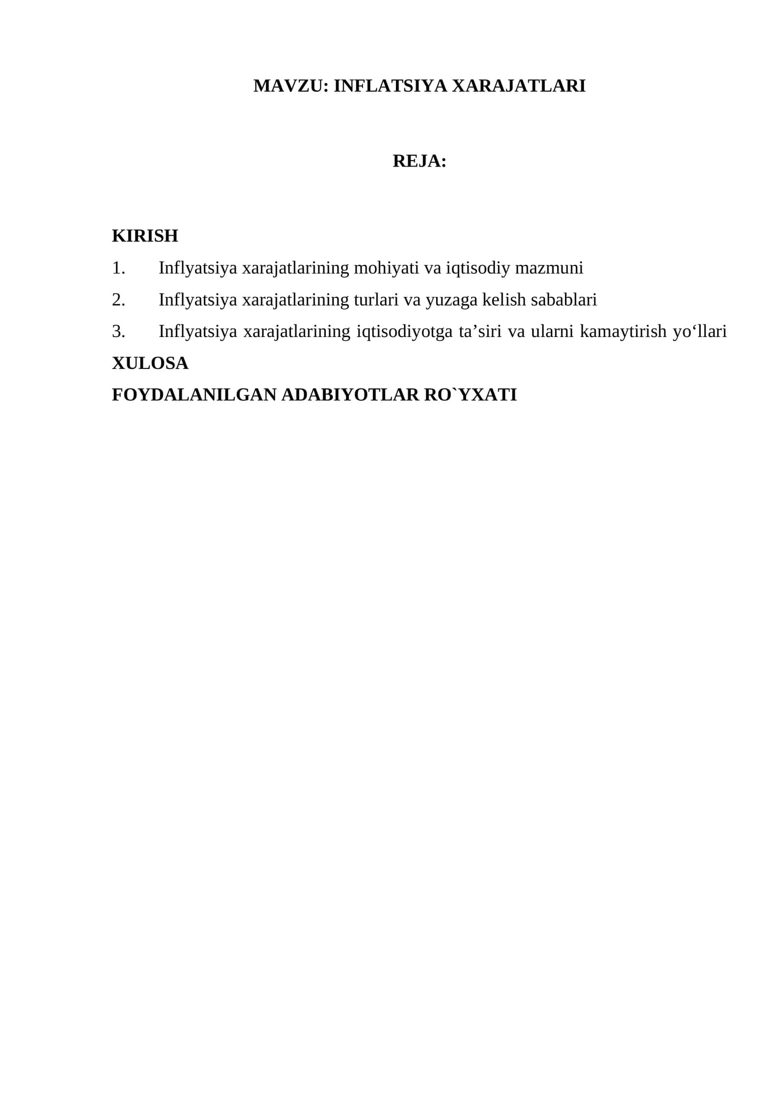 INFLATSIYA XARAJATLARI 1