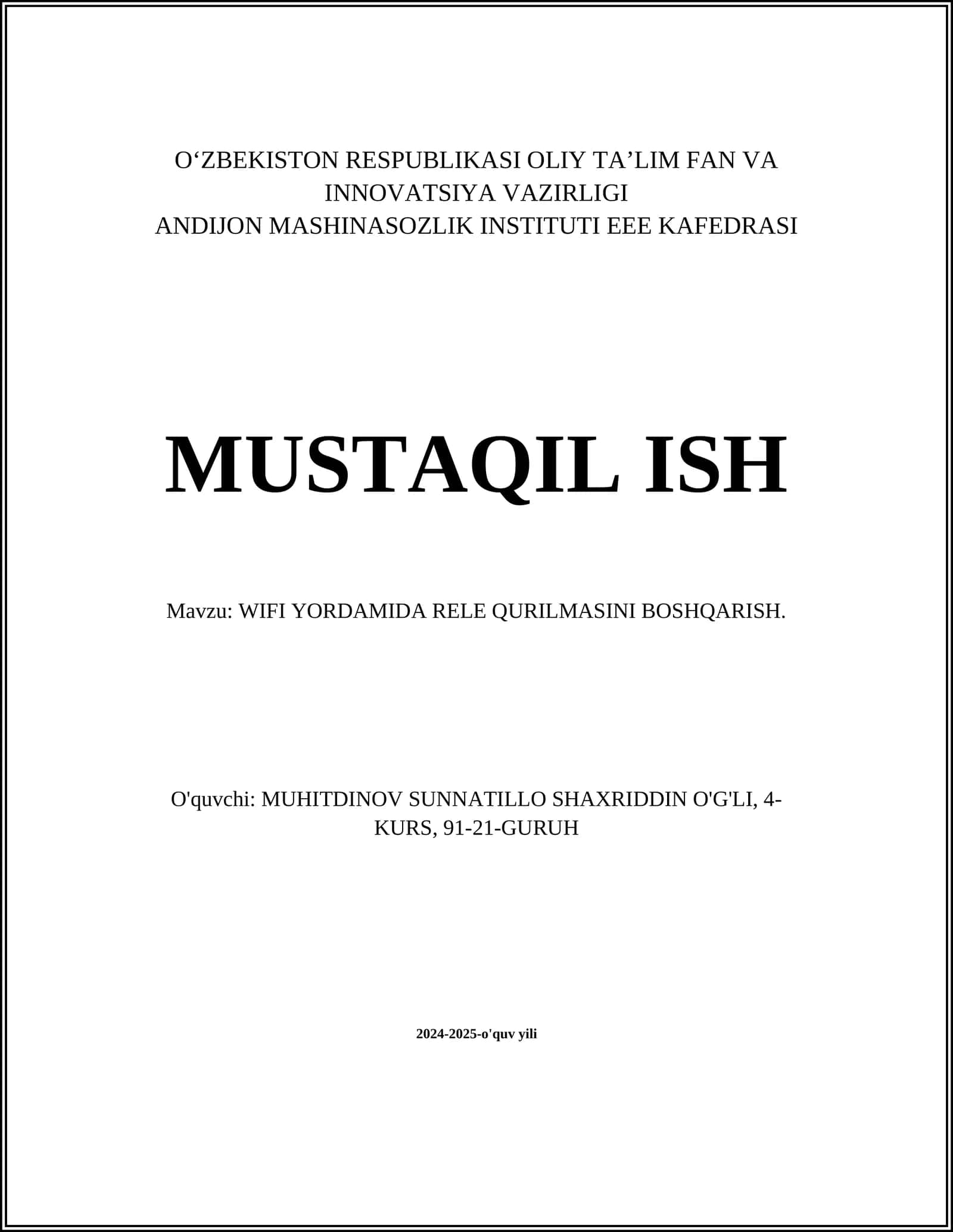 WIFI YORDAMIDA RELAY QURILMASINI BOSHQARISH 1