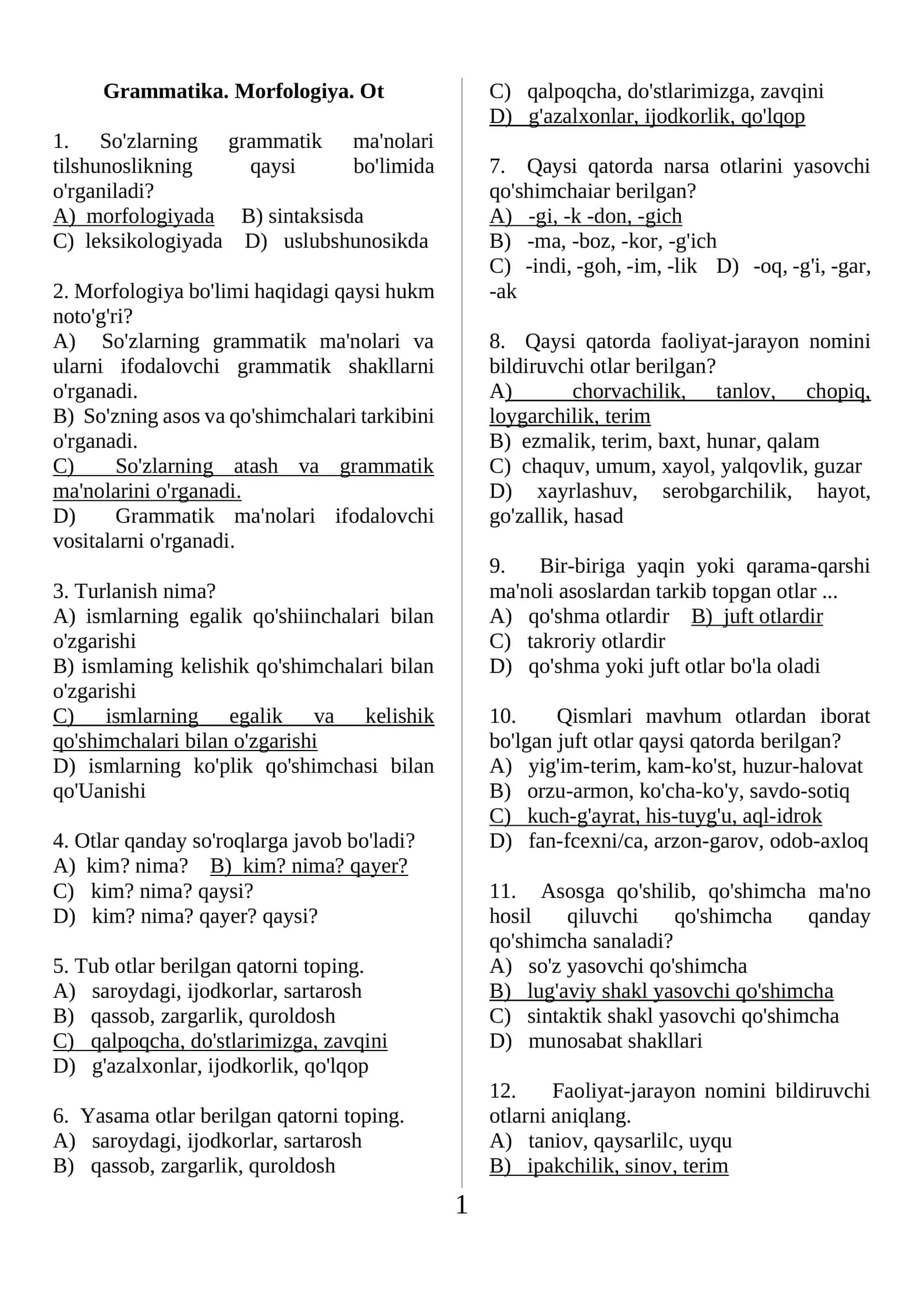 Ot, sifat, son testlar. 1