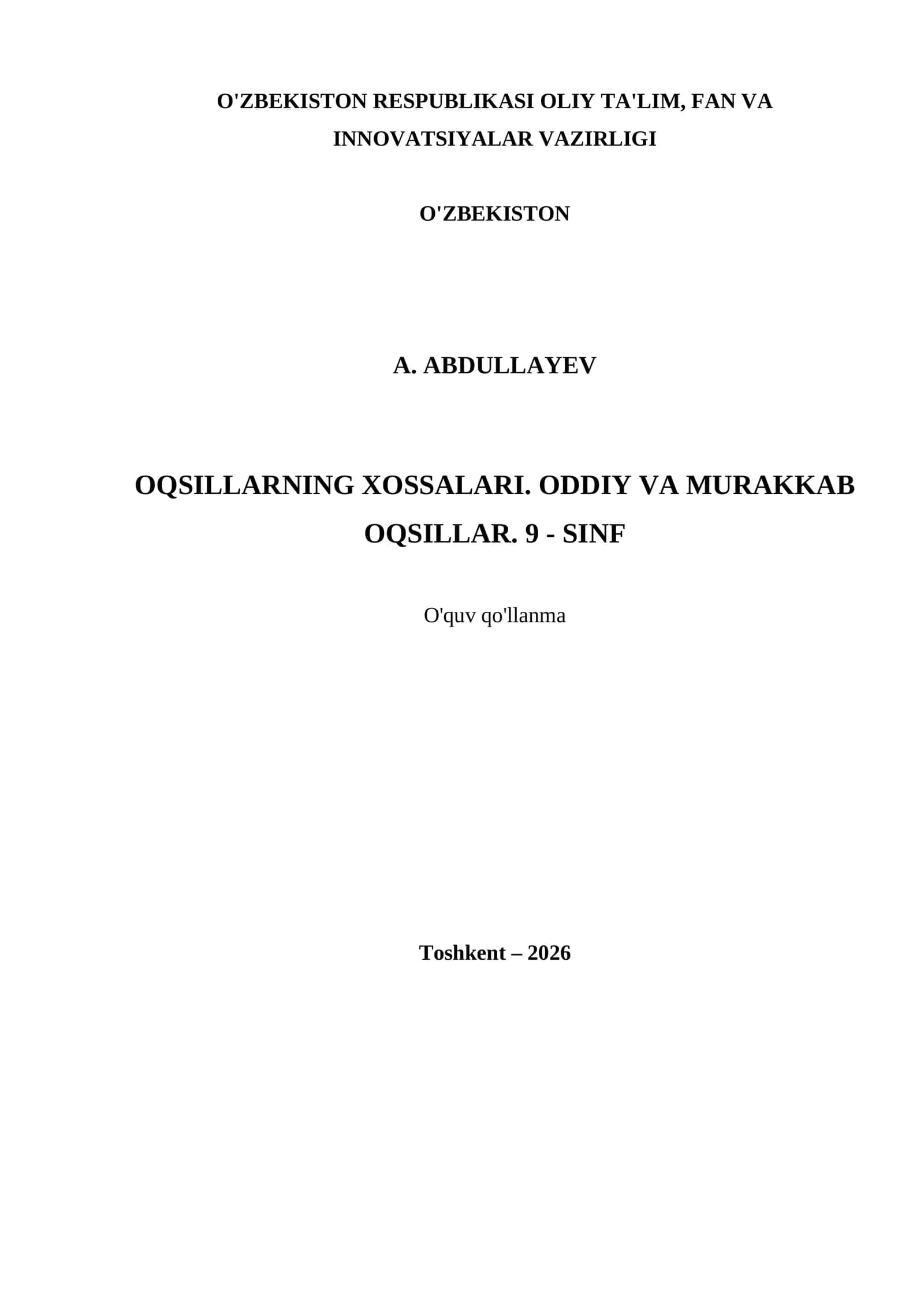 OQSILLARNING XOSSALARI. ODDIY VA MURAKKAB OQSILLAR. 9 - SINF 1