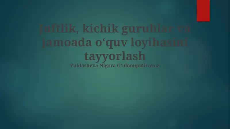 Juftlik, kichik guruhlar va jamoada oʻquv loyihasini tayyorlash 1