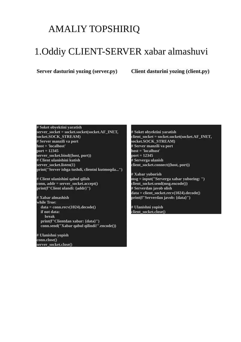 Oddiy CLIENT-SERVER xabar almashuvi 1